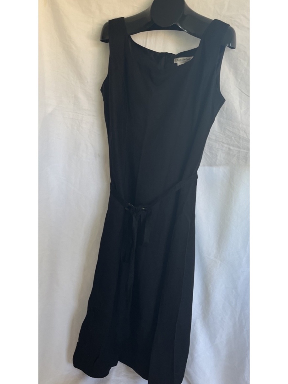 COLDWATER CREEK Size 16 Black Long Dress Linen Rayon Sleeveless Belted
